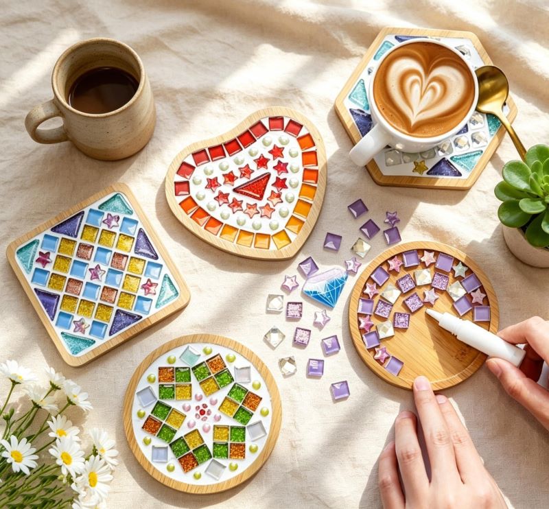 DIY Mosaic Coaster Kit – Create Your Own Handmade Glass Tile Coaster | Creative Craft Gift for Adults & Beginners