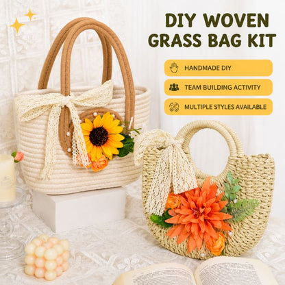 DIY Floral Woven Bag Kit – Create Your Own Handmade Straw Tote with Artificial Flowers
