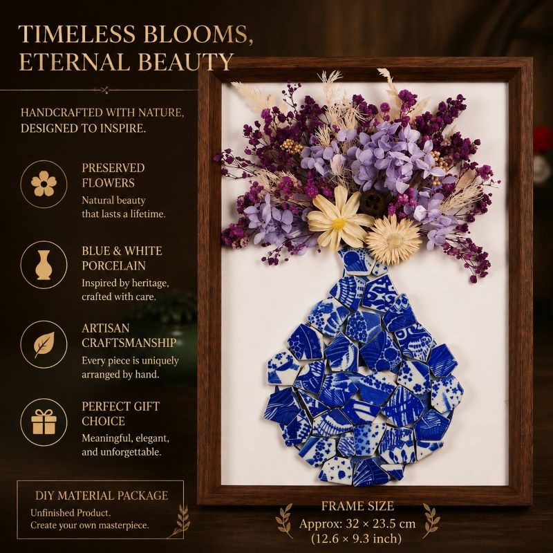 Eternal Bloom Porcelain Art DIY Kit | Handmade Dried Flower Vase Frame Craft
