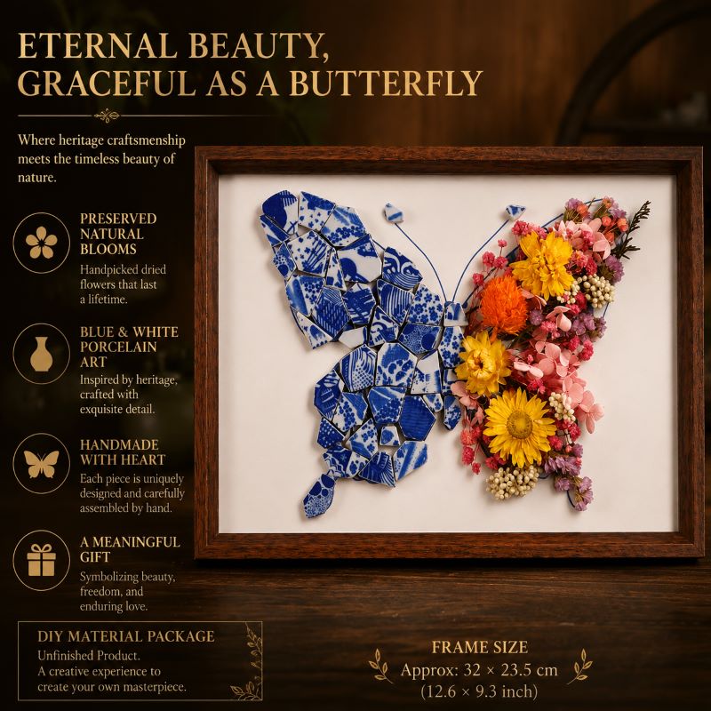 Butterfly Grace Porcelain Floral Art Frame