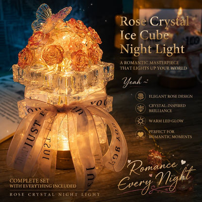 Preserved Rose Crystal Night Light – Handmade Romantic Floral Lamp Gift, Includes Exquisite Gift Bag