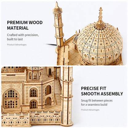 Taj Mahal Wooden 3D Puzzle | DIY Architectural Model Kit With LED Light | Creative Home Decor Gift