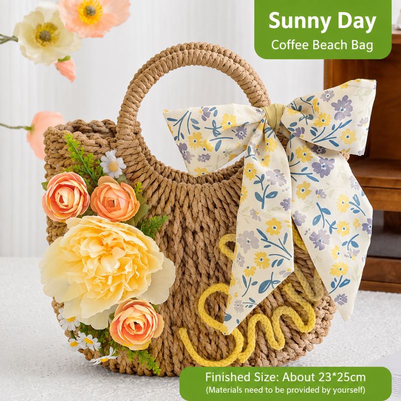 DIY Floral Woven Bag Kit – Create Your Own Handmade Straw Tote with Artificial Flowers