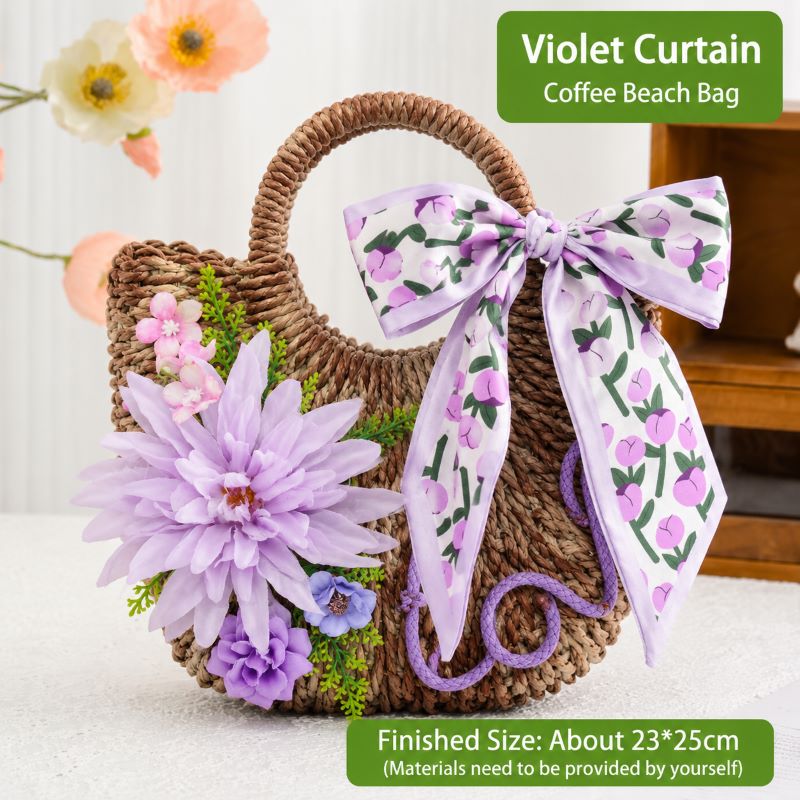 DIY Floral Woven Bag Kit – Create Your Own Handmade Straw Tote with Artificial Flowers