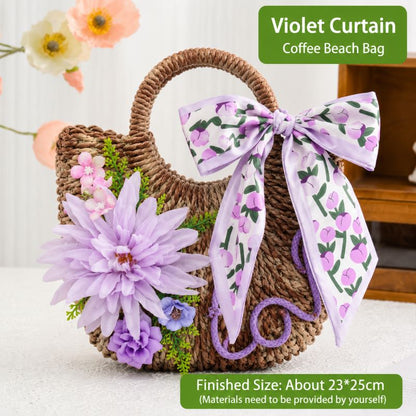 DIY Floral Woven Bag Kit – Create Your Own Handmade Straw Tote with Artificial Flowers