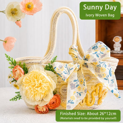 DIY Floral Woven Bag Kit – Create Your Own Handmade Straw Tote with Artificial Flowers