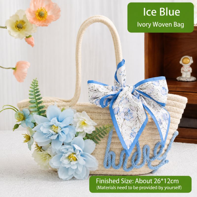 DIY Floral Woven Bag Kit – Create Your Own Handmade Straw Tote with Artificial Flowers