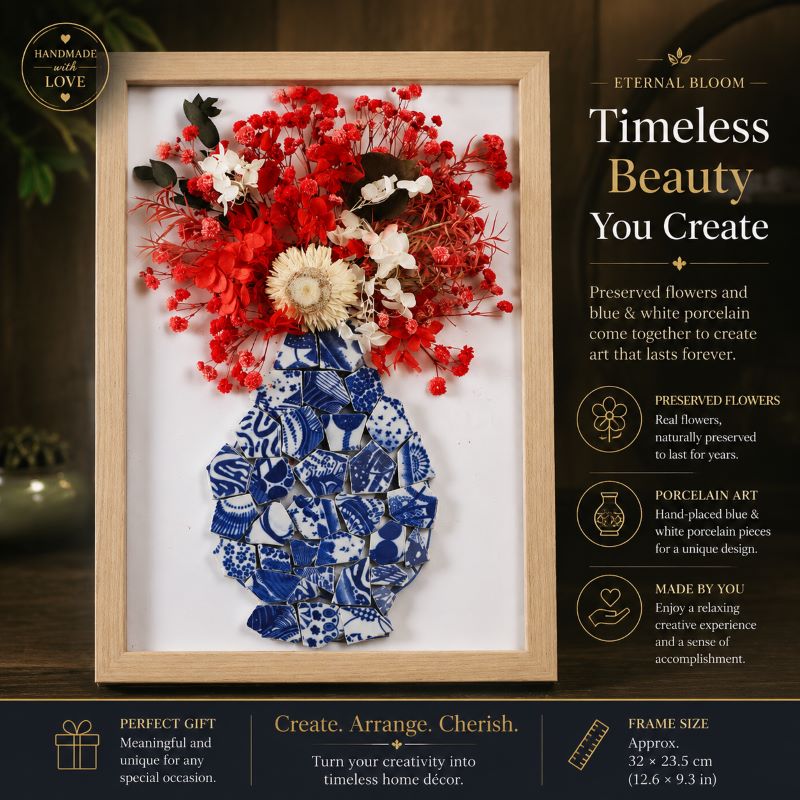 Eternal Bloom Porcelain Art DIY Kit | Handmade Dried Flower Vase Frame Craft