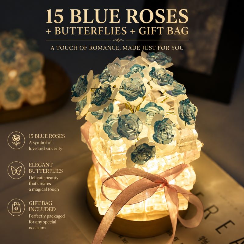 Blue Rose (15 Blooms + Butterfly + Gift Bag)